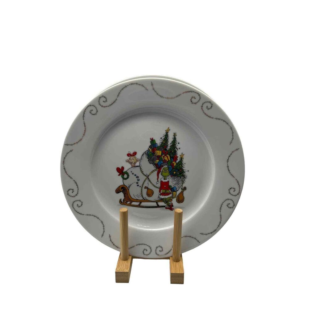 Dr Seuss The Grinch Dinner Plates With Sleigh Set of 4